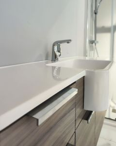 Mobile bagno sospeso Kelly 130 cm larice chiaro con ante e cassetti e lavabo in resina