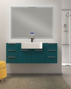 Mobile bagno sospeso Kelly 130 cm blu avio con ante e cassetti e lavabo in resina