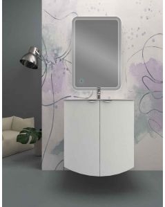 Mobile da bagno sospeso curvo 69 cm  bianco opaco con ante - Luna