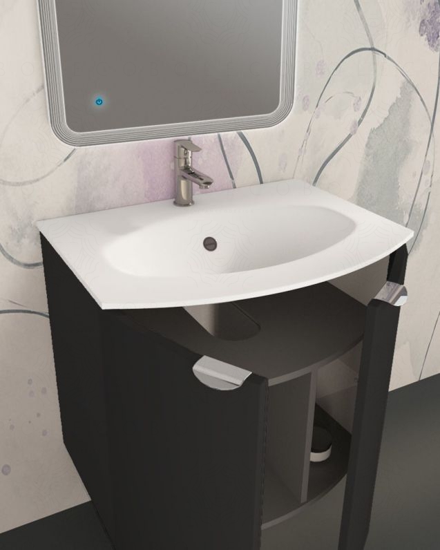 Mobile da bagno sospeso curvo 69 cm  lavagna con ante - Luna