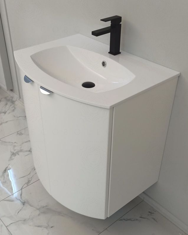 Mobile da bagno sospeso curvo 69 cm  blu avio con ante - Luna