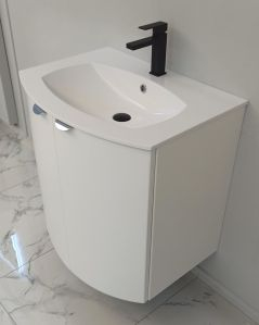 Mobile da bagno sospeso curvo 69 cm  blu avio con ante - Luna