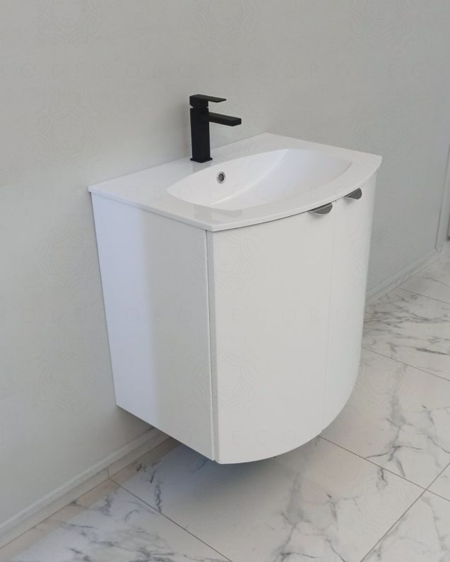 Mobile da bagno sospeso curvo 69 cm  blu avio con ante - Luna