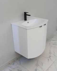 Mobile da bagno sospeso curvo 69 cm  blu avio con ante - Luna