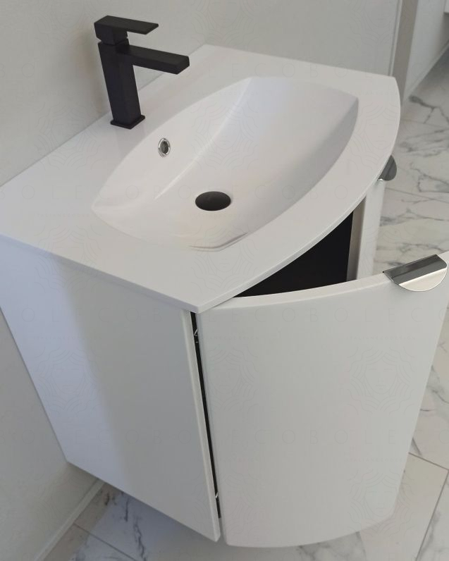 Mobile da bagno sospeso curvo 69 cm  blu avio con ante - Luna