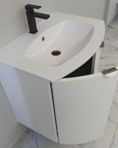 Mobile da bagno sospeso curvo 69 cm  blu avio con ante - Luna