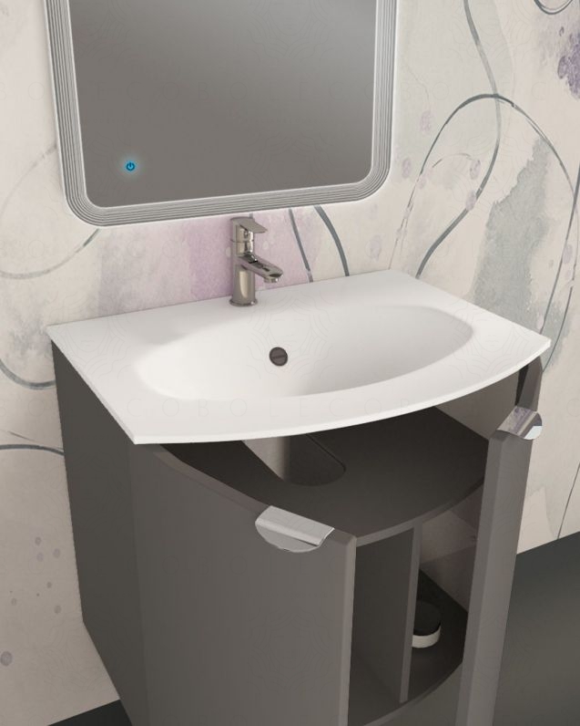 Mobile da bagno sospeso curvo 69 cm  grigio medio con ante - Luna