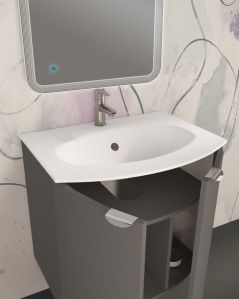 Mobile da bagno sospeso curvo 69 cm  grigio medio con ante - Luna
