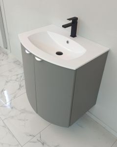 Mobile da bagno sospeso curvo 69 cm  grigio medio con ante - Luna