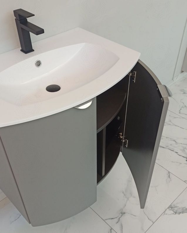 Mobile da bagno sospeso curvo 69 cm  grigio medio con ante - Luna