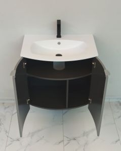 Mobile da bagno sospeso curvo 69 cm  grigio medio con ante - Luna