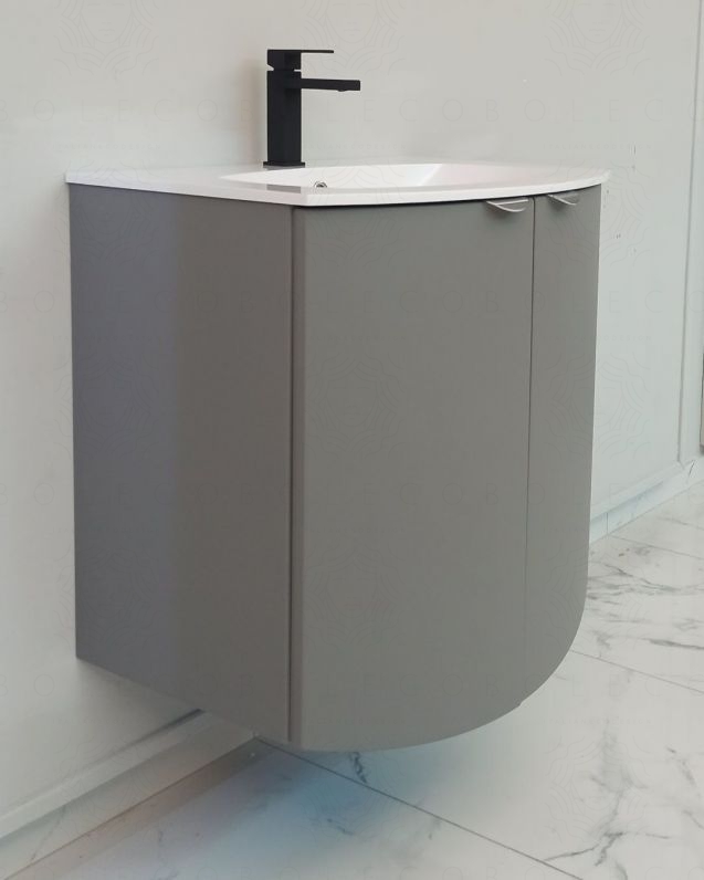 Mobile da bagno sospeso curvo 69 cm  grigio medio con ante - Luna