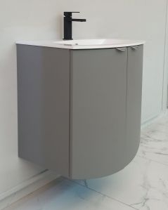 Mobile da bagno sospeso curvo 69 cm  grigio medio con ante - Luna