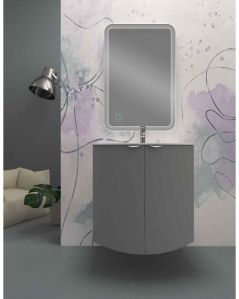 Mobile da bagno sospeso curvo 69 cm  grigio medio con ante - Luna