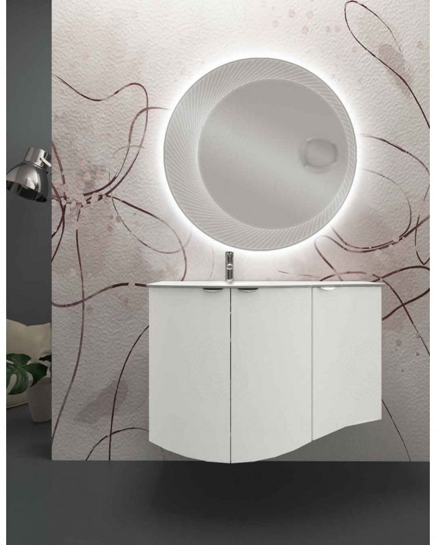 Mobile da bagno sospeso curvo 104 cm bianco opaco con ante - Luna Mobile da bagno sospeso curvo 104 cm bianco opaco con ante - Luna