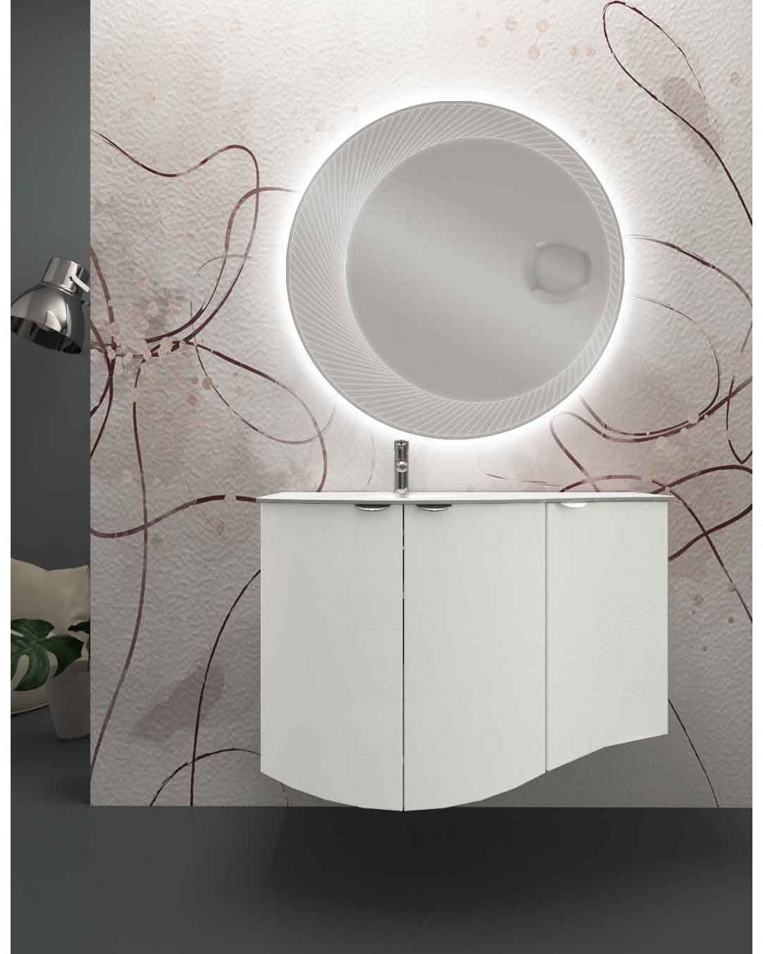 Mobile da bagno sospeso curvo 104 cm bianco opaco con ante - Luna Mobile da bagno sospeso curvo 104 cm bianco opaco con ante - Luna