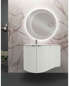 Mobile da bagno sospeso curvo 104 cm bianco opaco con ante - Luna