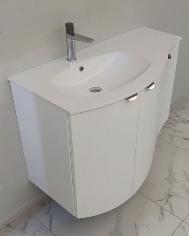 Mobile da bagno sospeso curvo 104 cm bianco opaco con ante - Luna Mobile da bagno sospeso curvo 104 cm bianco opaco con ante - Luna