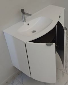 Mobile da bagno sospeso curvo 104 cm bianco opaco con ante - Luna