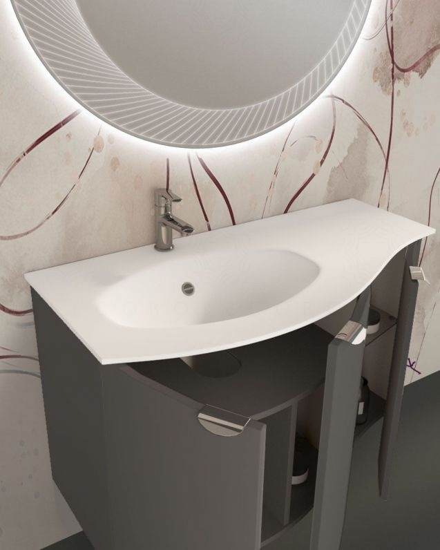 Mobile da bagno sospeso curvo 104 cm grigio medio con ante - Luna Mobile da bagno sospeso curvo 104 cm grigio medio con ante - Luna