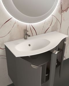 Mobile da bagno sospeso curvo 104 cm grigio medio  con ante - Luna
