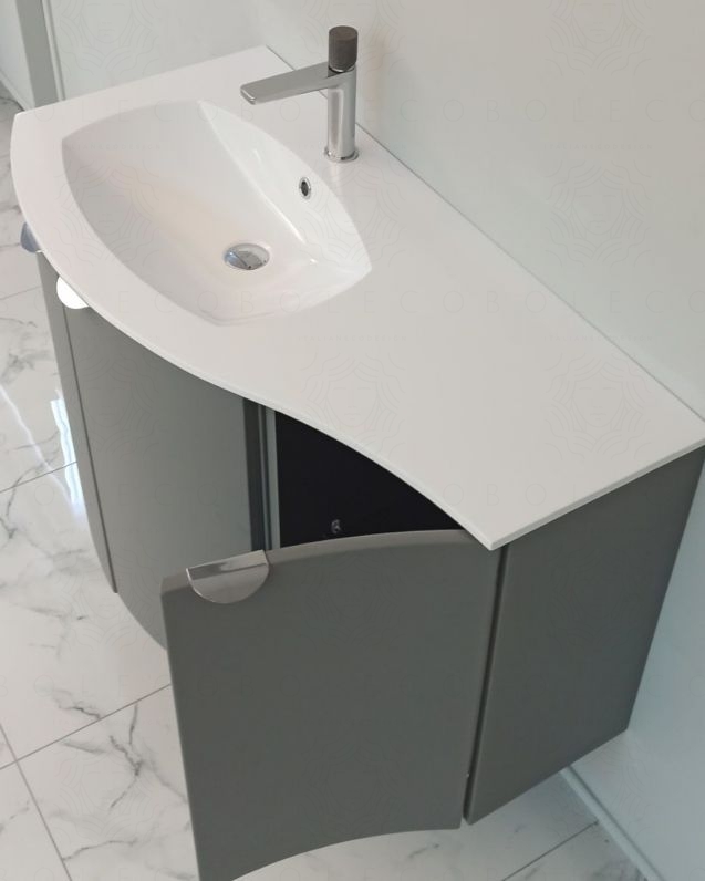 Mobile da bagno sospeso curvo 104 cm grigio medio con ante - Luna Mobile da bagno sospeso curvo 104 cm grigio medio con ante - Luna