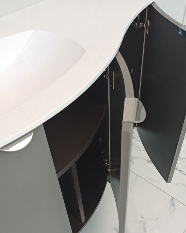 Mobile da bagno sospeso curvo 104 cm grigio medio con ante - Luna Mobile da bagno sospeso curvo 104 cm grigio medio con ante - Luna