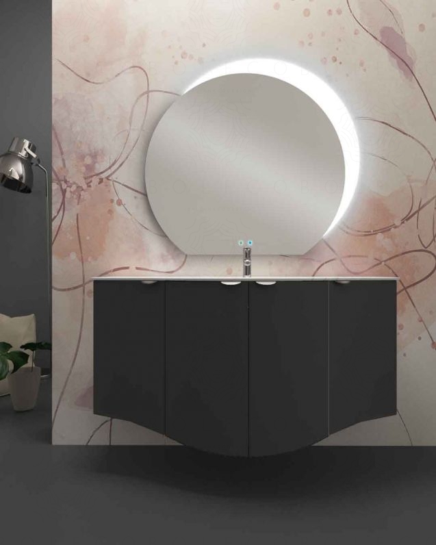 Mobile da bagno sospeso curvo 138 cm lavagna con ante - Luna Mobile da bagno sospeso curvo 138 cm lavagna con ante - Luna