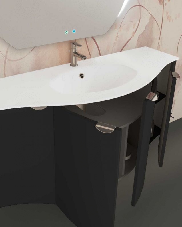 Mobile da bagno sospeso curvo 138 cm lavagna con ante - Luna Mobile da bagno sospeso curvo 138 cm lavagna con ante - Luna