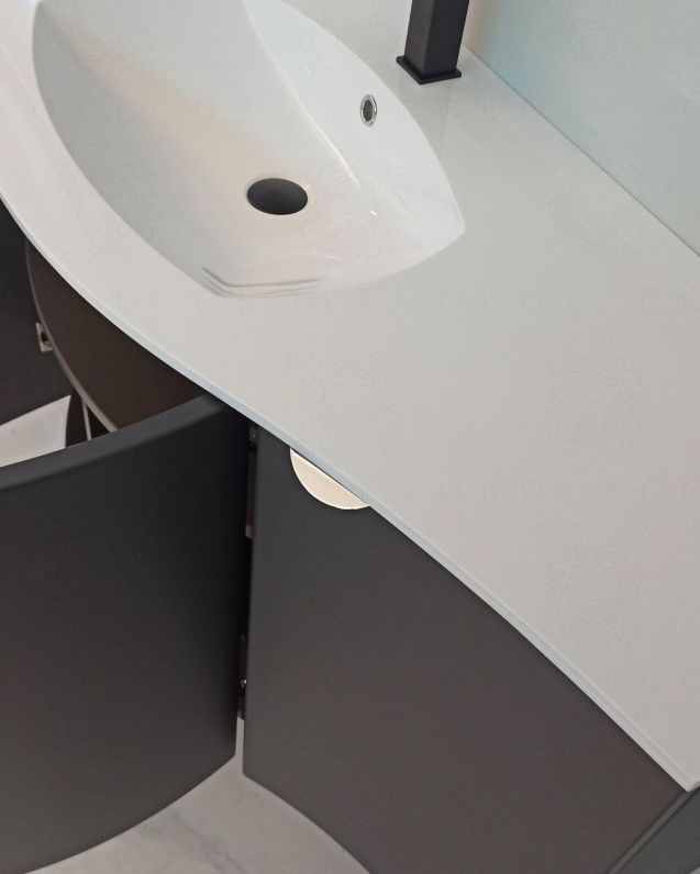 Mobile da bagno sospeso curvo 138 cm lavagna con ante - Luna Mobile da bagno sospeso curvo 138 cm lavagna con ante - Luna