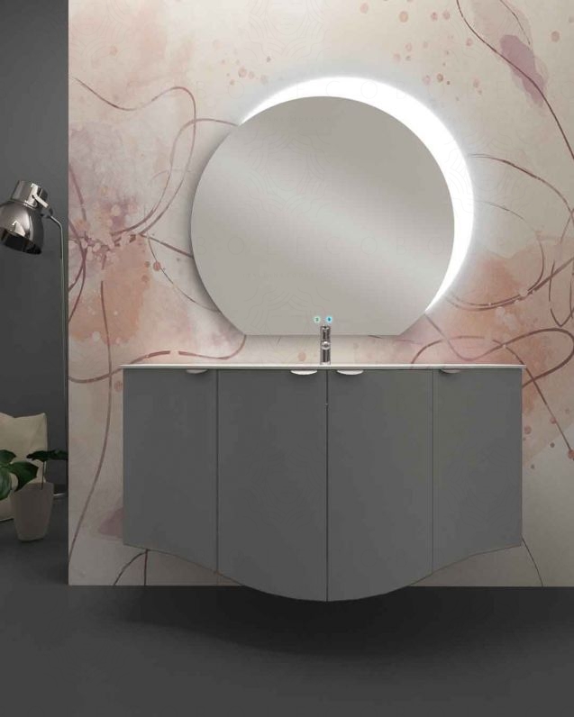 Mobile da bagno sospeso curvo 138 cm grigio medio con ante - Luna Mobile da bagno sospeso curvo 138 cm grigio medio con ante - Luna
