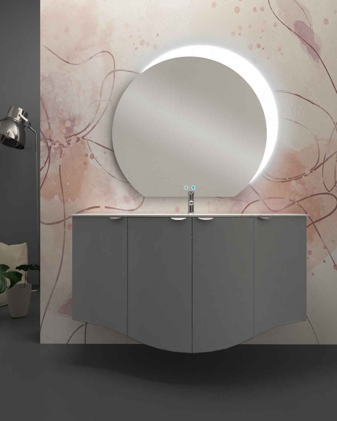 Mobile da bagno sospeso curvo 138 cm grigio medio con ante - Luna Mobile da bagno sospeso curvo 138 cm grigio medio con ante - Luna
