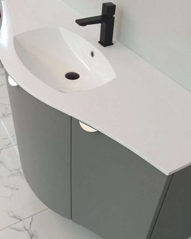 Mobile da bagno sospeso curvo 138 cm grigio medio con ante - Luna Mobile da bagno sospeso curvo 138 cm grigio medio con ante - Luna