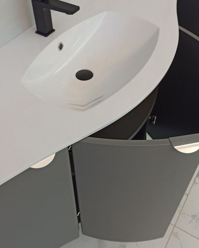 Mobile da bagno sospeso curvo 138 cm grigio medio con ante - Luna Mobile da bagno sospeso curvo 138 cm grigio medio con ante - Luna