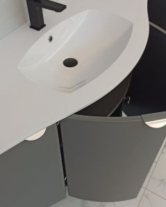 Mobile da bagno sospeso curvo 138 cm grigio medio con ante - Luna