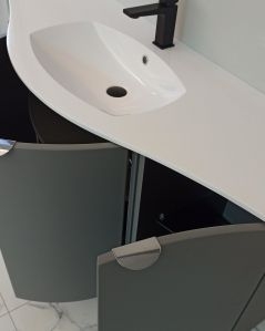 Mobile da bagno sospeso curvo 138 cm grigio medio con ante - Luna