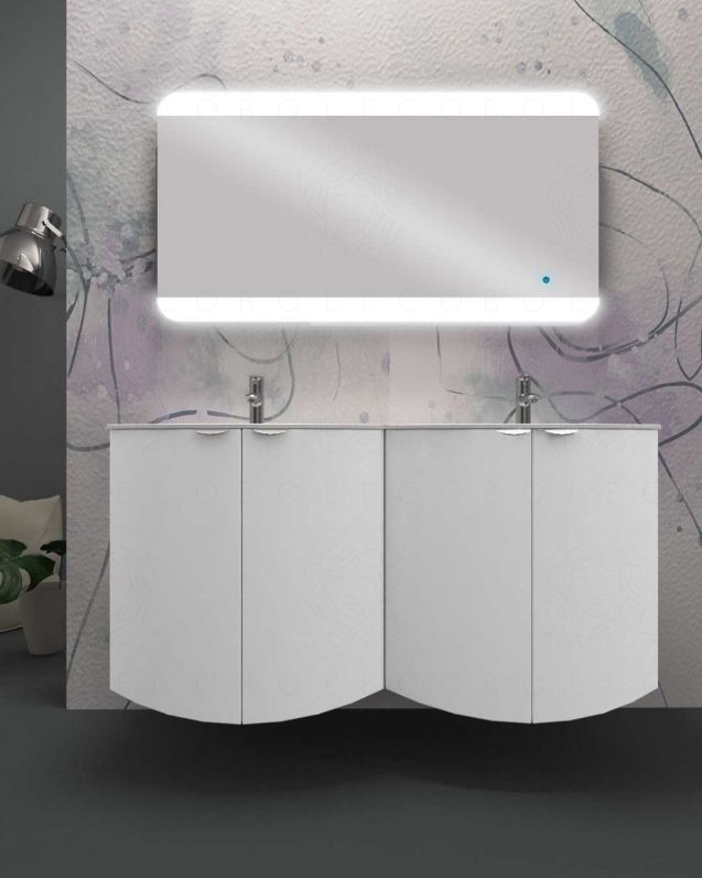 Mobile da bagno sospeso curvo 138 cm con ante e doppio lavabo -