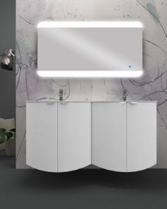 Mobile da bagno sospeso curvo 138 cm con ante e doppio lavabo -