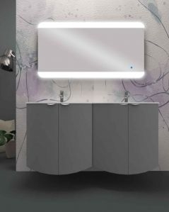 Mobile da bagno sospeso curvo 138 cm con ante e doppio lavabo -