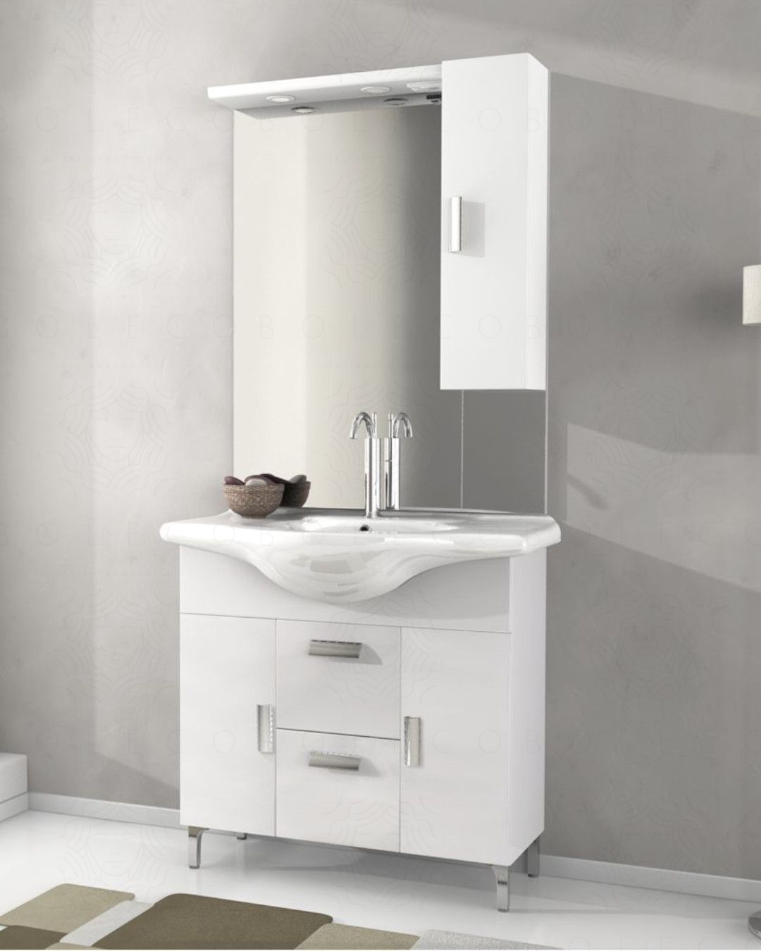 Mobile bagno Elisa 87 cm bianco lucido con piedi Mobile bagno Elisa 87 cm bianco lucido con piedi