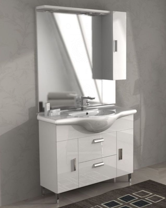 Mobile bagno Elisa 105 cm bianco lucido con piedi Mobile bagno Elisa 105 cm bianco lucido con piedi