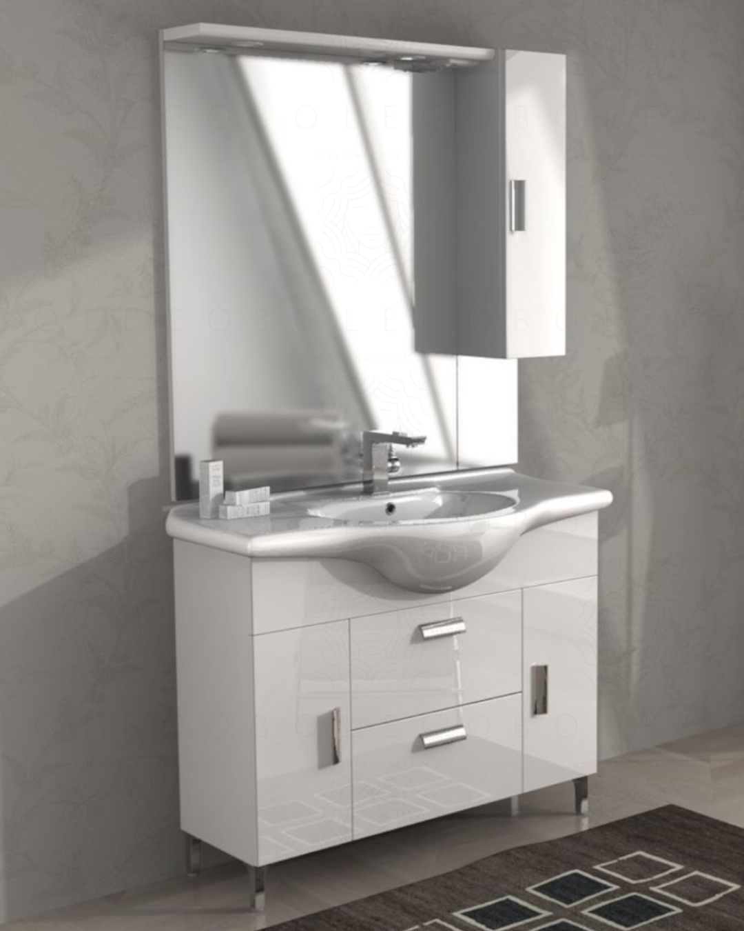 Mobile bagno Elisa 105 cm bianco lucido con piedi Mobile bagno Elisa 105 cm bianco lucido con piedi