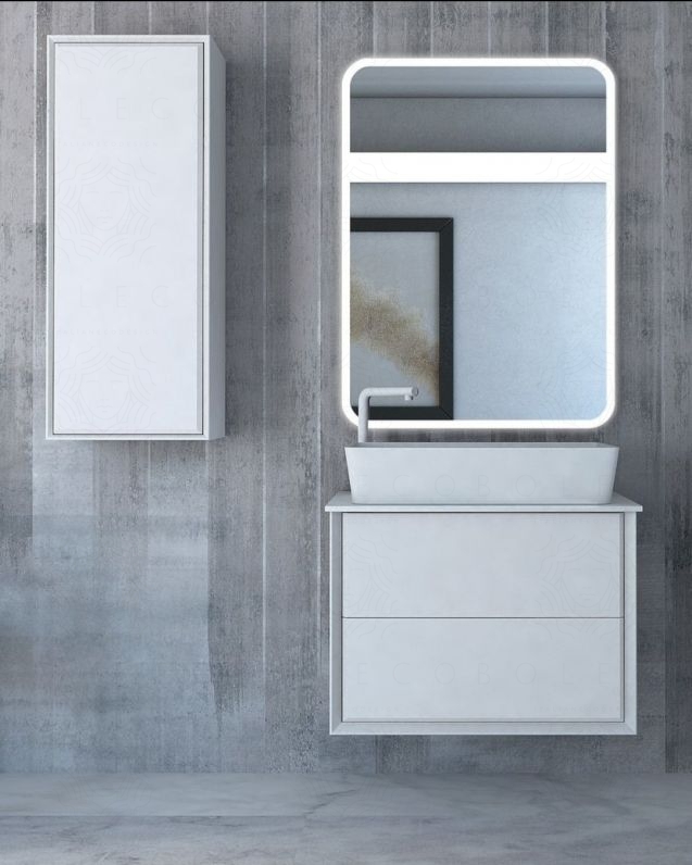Mobile bagno sospeso Vittoria cm 70 bianco opaco e lavabo da appoggio