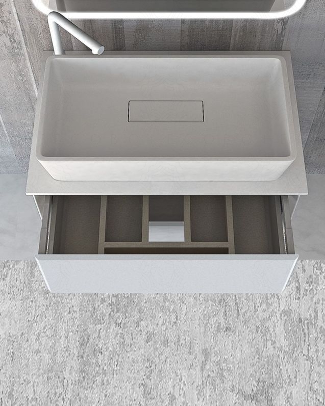Mobile bagno sospeso Vittoria cm 70 bianco opaco e lavabo da appoggio
