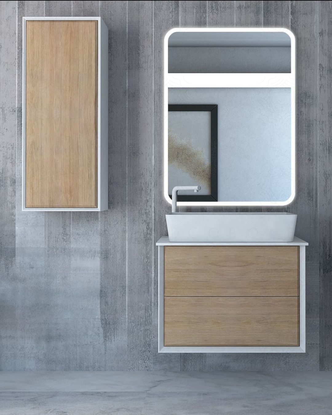 Mobile bagno sospeso Vittoria cm 70 rovere naturale e lavabo da appoggio Mobile bagno sospeso Vittoria cm 70 rovere naturale e lavabo da appoggio