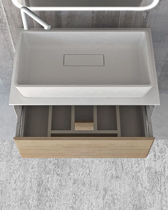 Mobile bagno sospeso Vittoria cm 70 rovere naturale e lavabo da appoggio Mobile bagno sospeso Vittoria cm 70 rovere naturale e lavabo da appoggio