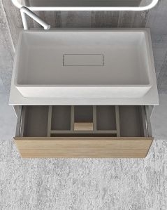 Mobile bagno sospeso Vittoria cm 70 rovere naturale e lavabo da appoggio