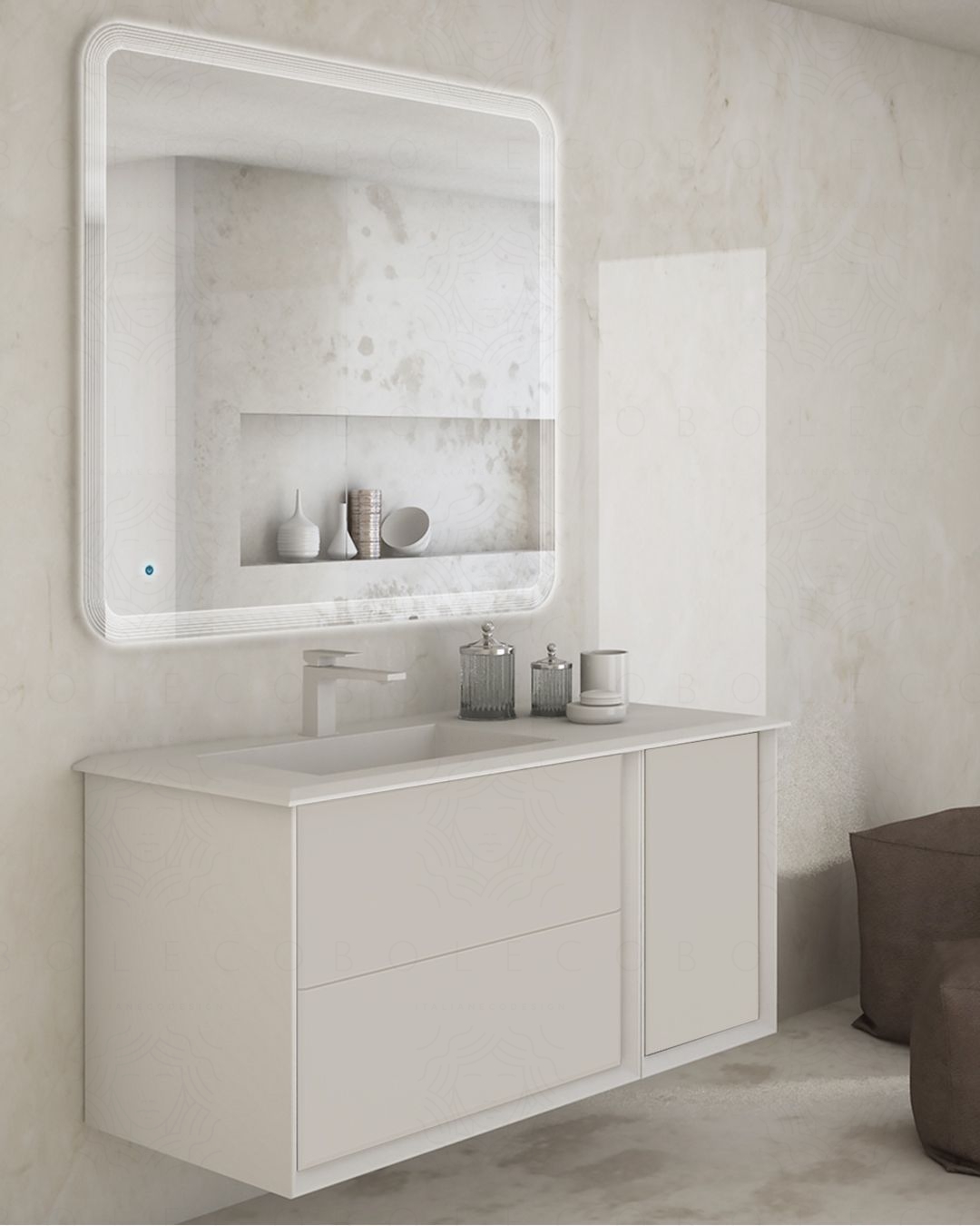 Mobile bagno sospeso Vittoria 106 cm bianco opaco con lavabo in resina Mobile bagno sospeso Vittoria 106 cm bianco opaco con lavabo in resina