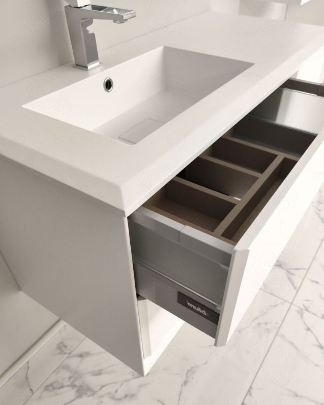 Mobile bagno sospeso Vittoria 106 cm bianco opaco con lavabo in resina Mobile bagno sospeso Vittoria 106 cm bianco opaco con lavabo in resina