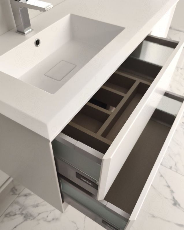 Mobile bagno sospeso Vittoria 106 cm bianco opaco con lavabo in resina Mobile bagno sospeso Vittoria 106 cm bianco opaco con lavabo in resina